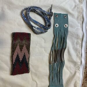 Beaded and Fringe Bracelet Set - Multicolor and Blue